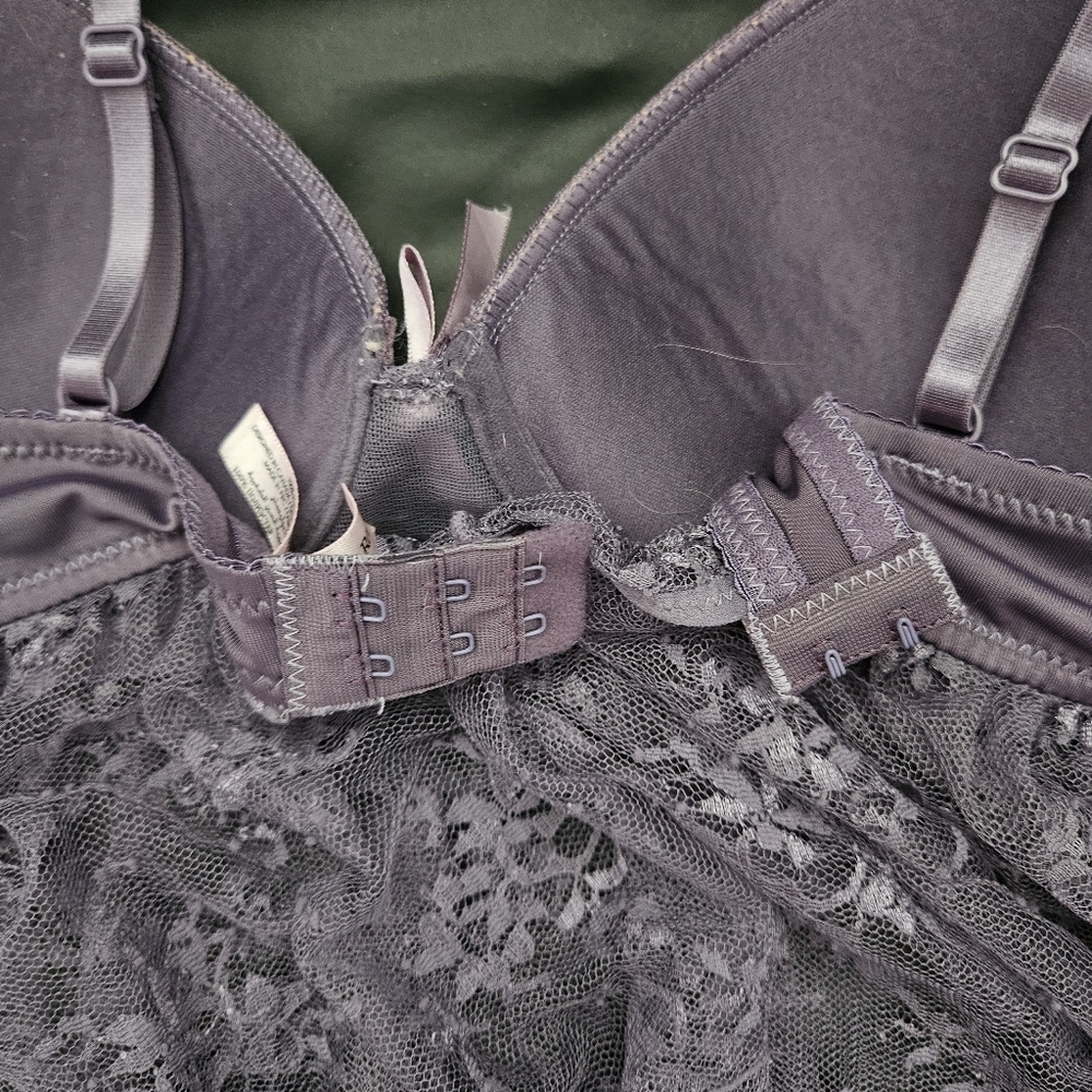 La Vie en Rose Elegant Lace Babydoll Lingerie in Purple LavenderPadded Hook Sz L - Picture 7 of 13